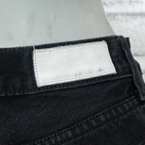 RE/DONE $265 70s High Rise Stove Pipe Denim Jeans Raw hem Black Sz 24 - Picture 10 of 10